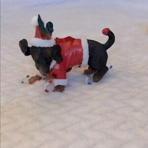 Vintage Set of 4 Festive Black Dachshunds Christmas Ornaments & Figurine